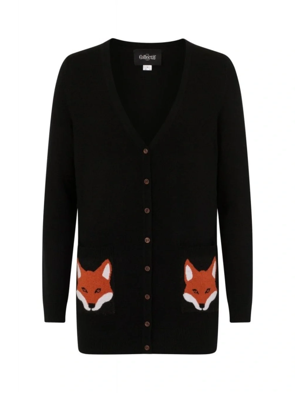 Collectif ModCloth Sydney Black Fox Pocket Women's Cardigan Size Small